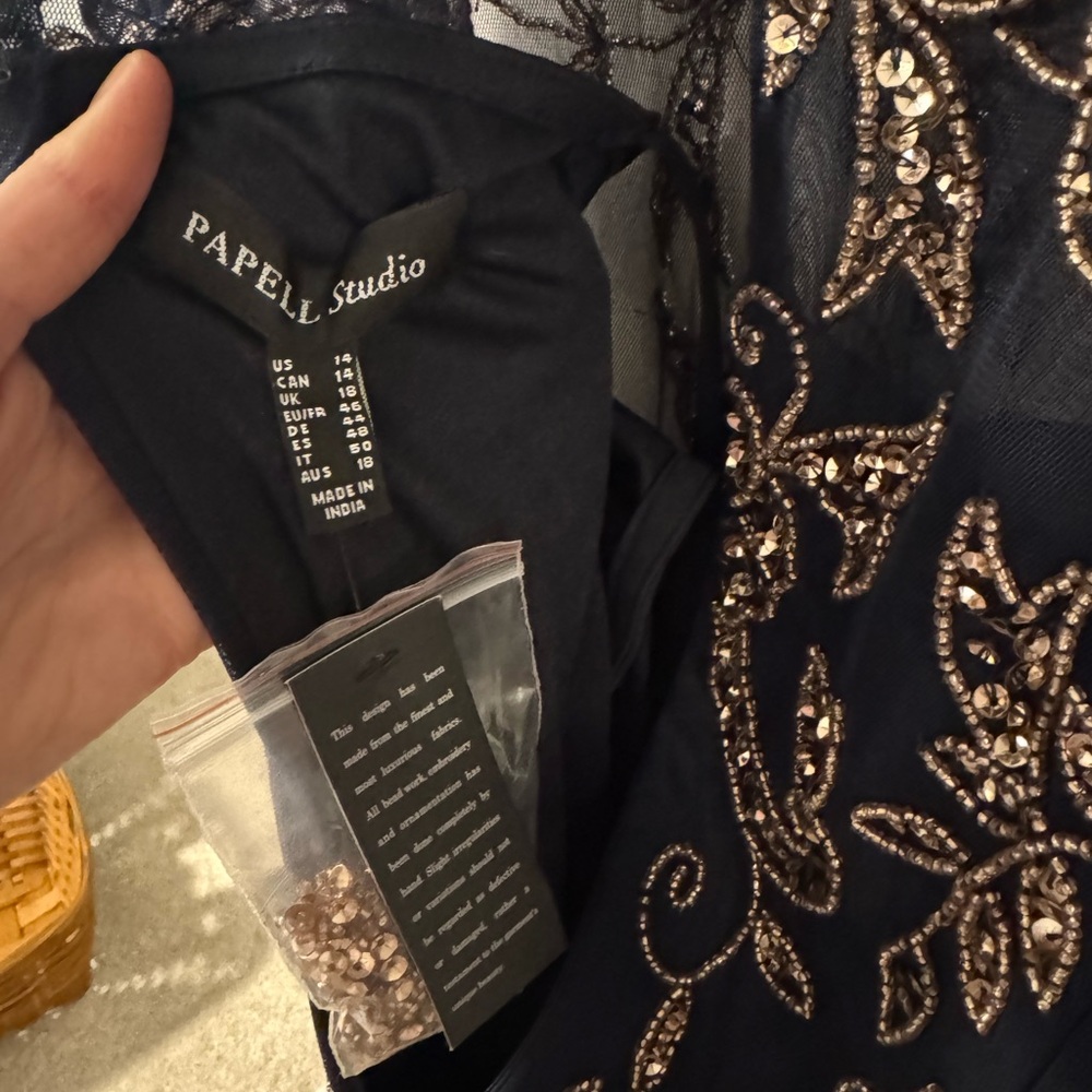 Adrianna Papell Navy Floral Beaded Gown - Picture 10 of 10